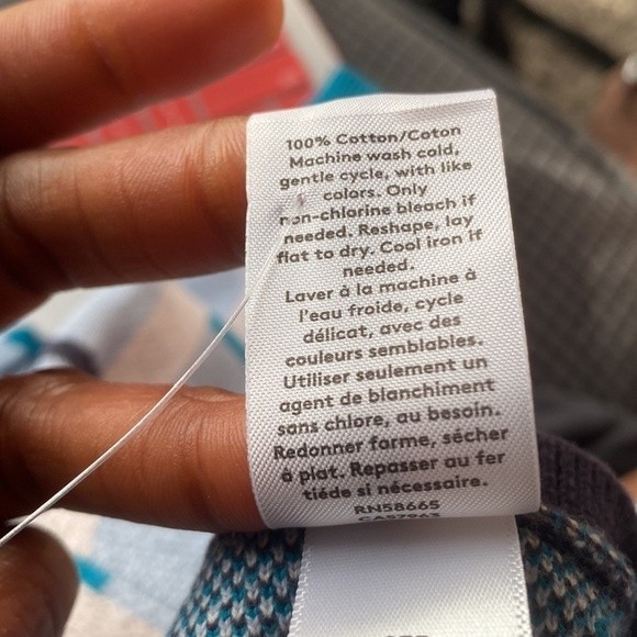 Nordstrom Open Edit Stripe Pattern Cotton Knit Sweater Blue Kentucky Thatch - Picture 5 of 5